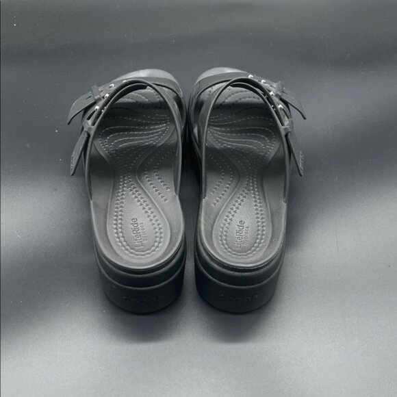 Crocs Lite Ride Women 6 W Black Strappy Wedge Slip On Rubber Sandals - Picture 6 of 6